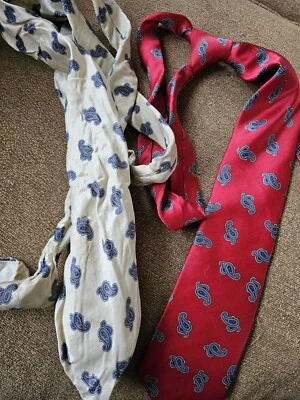 Vtg Saks Fifth Avenue Lot Of Two Paisley Woven 100% Silk Ties Red And Ivory USA - Image 1 of 4