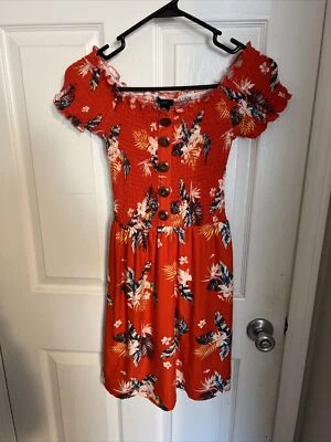 Rue21 Off Shoulder Hawaiian Dress Womens Juniors Medium Stretchy buttons - Image 1 of 3
