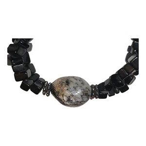 Pulsera vintage de piedras preciosas negras y grises con cuentas cierre de palanca 7,5" - Imagen 1 de 8