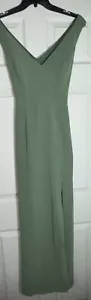 Abito da donna verde chiffon After Six taglia 14 chiffon fessura anteriore prezzo al dettaglio $231 - Foto 1 di 5