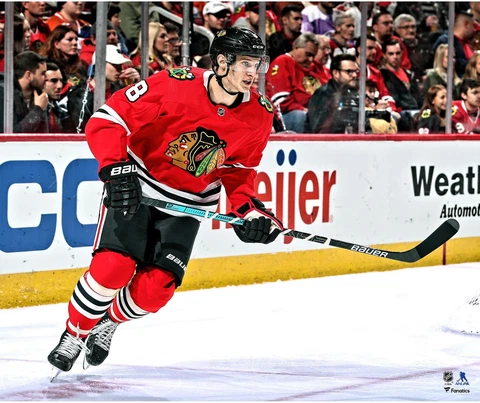 Dominik Kubalik Chicago Blackhawks Unsigned Red Jersey Skating Photograph Cover