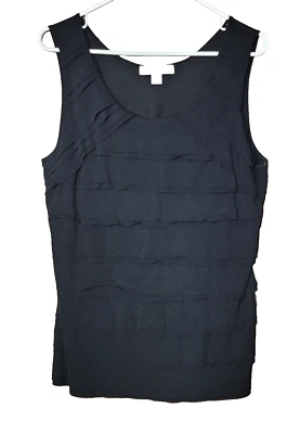 Laura Ashley Womens Black Stretch Mesh Ruffle Sleeveless Top L - Elegant & Lined Foto 1 de 4