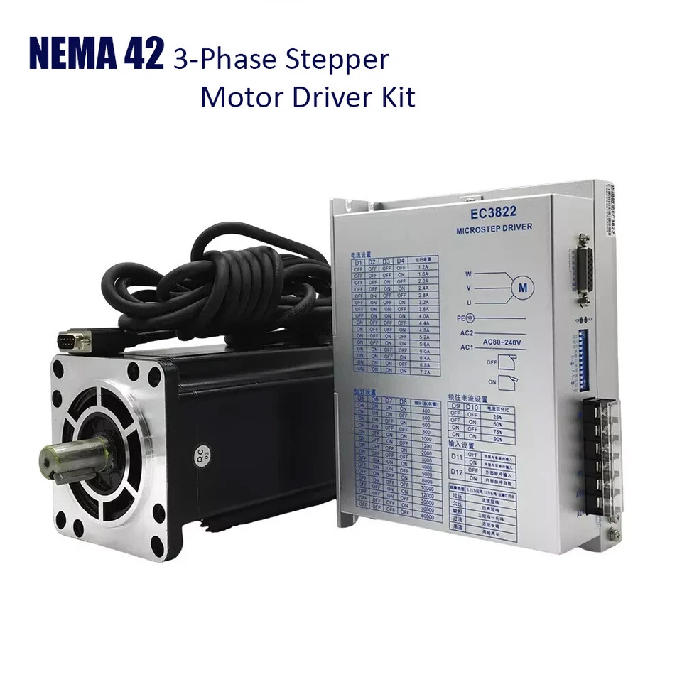 3 Phase Nema42 Hybrid Stepper Motor 19mm keyway AC 110-220V+EC3822 Driver Kits - Image 1 of 4