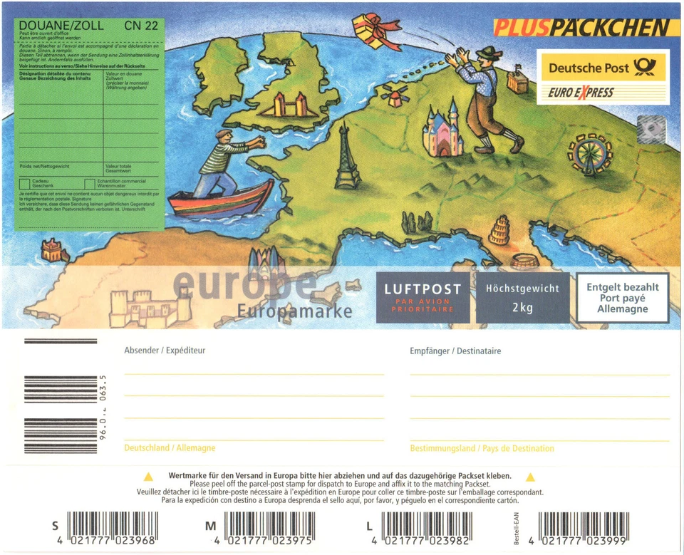 Päckchenmarke PLUSPÄCKCHEN Europamarke LUFTPOST bis 2 kg selbstklebend ** NEU ** - Bild 1 von 1