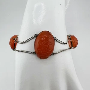 "Antiguo brazalete de cabujón pagoda tallada esterlina 925 cornalina china de 6,5""" - Imagen 1 de 6