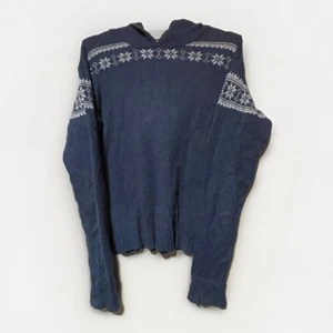 Ralph Lauren Polo Jeans Men's Sz Large Fair Isle Angora Blend Hoody Blue Sweater - Picture 1 of 5