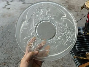 SIGNED LARGE ART DECO STYLE GLASS CHARGER OF FLYING BIRDS VAL ST LAMBERT - Picture 1 of 8