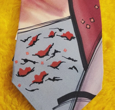 ROBERT DASKAL ~ ARTE PINTADO A MANO ~ CORBATA DE SEDA PARA HOMBRE ~ ROJO Y NEGRO ~ 54" Foto 1 de 4