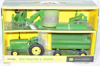 ERTL 1:16 John Deere 950 Tractor Wagon Backhoe Blade Hay Bale Retired 45354 NIB - Image 1 of 4