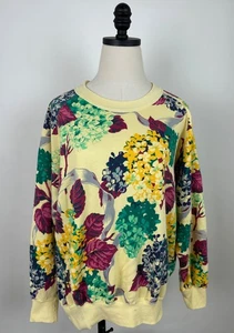 Vintage 90s Floral Sweatshirt Womens Large Butter Yellow Raglan Hydrangea Garden - Picture 1 of 18