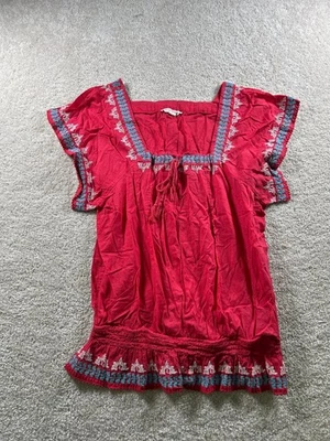American Eagle Women's Red Top Size M Cotton Embroidered Boho - Image 1 of 4