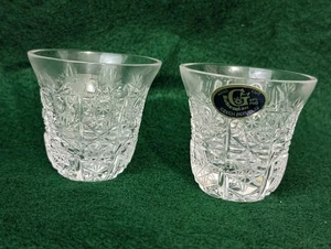 2 Hand Cut Lead Crystal Liqueur Glasses Made in the Czech Republic - Picture 1 of 5