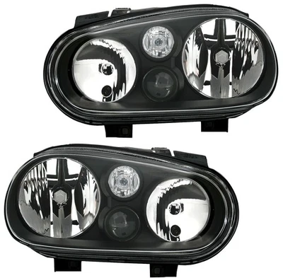 Klarglas Scheinwerfer H7 H1 H3 mit Nebel Schwarz - Paar für VW Golf 4 97-03 - Bild 1 von 3