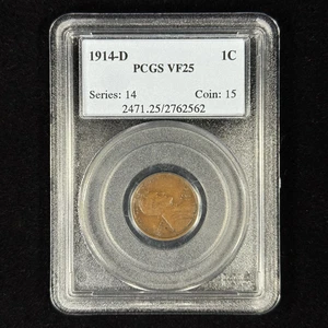 1914-D 1C VF25 Key Date Lincoln Cent - Old PCGS Holder - Picture 1 of 4