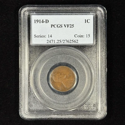 1914-D 1C VF25 Key Date Lincoln Cent - Old PCGS Holder - Image 1 of 4