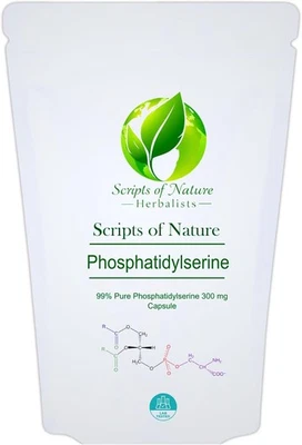 SCRIPTS OF NATURE Phosphatidylserine 300 mg 99% Pure Vegan Capsules with COA for Authenticity