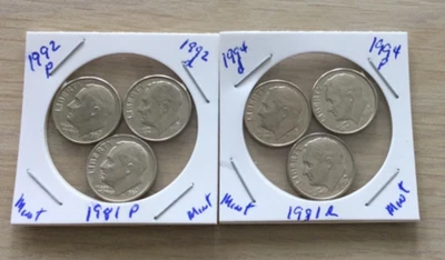 1981pd, 1992pd, 1994pd Roosevelt Dimes, L33P17,18 uncirculated From US Mint sets - Image 1 of 4