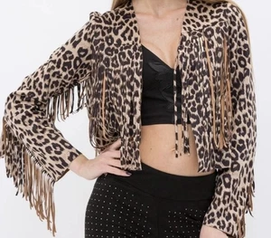 Vocal Kunstleder Fransen Jacke Western Rodeo Leopard Cowgirl - Bild 1 von 5