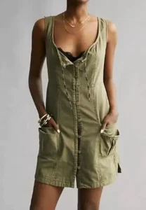 Vestido Pilcro Talla Pequeña Verde Ejército Mini Abotonado 100% Algodón Anthropologie - Imagen 1 de 7