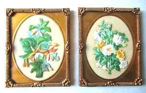 Pair ANTIQUE Dollhouse 2½" Glass-Covered Ornate FRAMED PICTURES Scrap Miniature - Picture 1 of 2