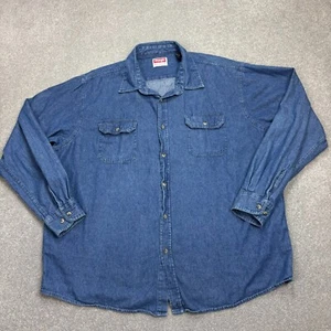Wrangler Denim Shirt Adult 2XL XXL Blue Western Cowboy 90s Rodeo Ranch Mens - Picture 1 of 7