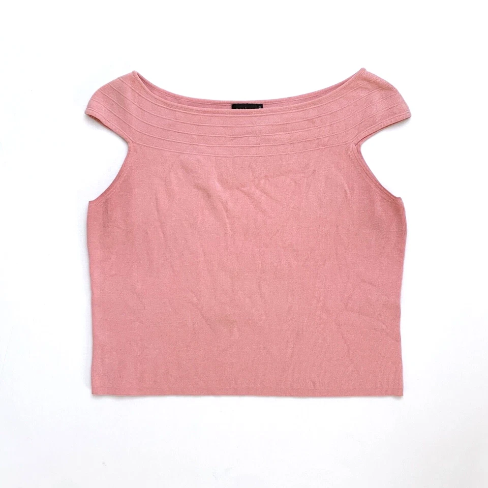 2000s Y2K Evie Silk Baby Pink Shoulder Cap Sleeve Bardot Boat Neck Fairy Top S M Foto 1 de 4