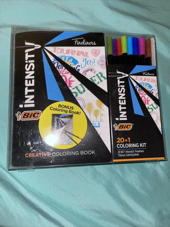 Art kit. Bic Intensity Fineliner Markers with Coloring Book. Artist gift ideas