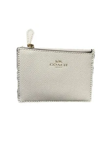 Cartera porta llaves COACH de cuero blanco con cremallera delgada ventana de identificación IM/Tiza - Imagen 1 de 5