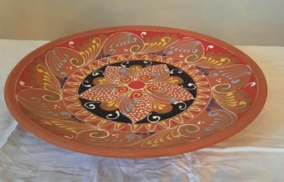 Vintage Large Hand Decorated Terracotta Wall Hanging Plate. - Image 1 of 4