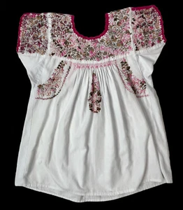 Vintage Childs Girls Oaxacan Mexican Dress Pink Brown Embroidered Crocheted 3T? - Picture 1 of 8