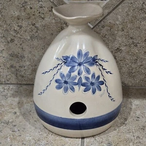 Vintage Yesteryears Hand Turned Pottery Marshall Texas Blue Flowers Birdhouse  - Picture 1 of 10