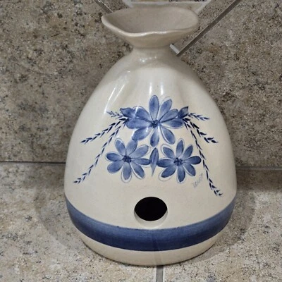 Vintage Yesteryears Hand Turned Pottery Marshall Texas Blue Flowers Birdhouse  - Image 1 of 4
