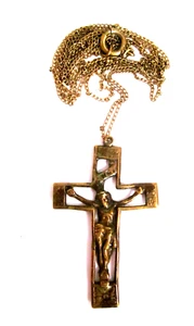 Christliches Kreuz religiös Messing Kruzifix Anhänger Halskette 30" goldfarbene Kette - Bild 1 von 5