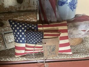 Primitive Summer Americana Flag Pillow Set