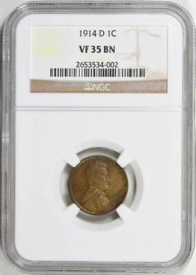 1914 D Lincoln Cent - Key Date NGC VF-35 BN - Wood Grain Toning!!! - Image 1 of 4