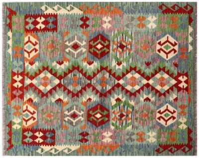 Afghan Maimana Kelim Teppich 150x200 Handgewebt Bunt Geometrisch Handarbeit 28 - Bild 1 von 4