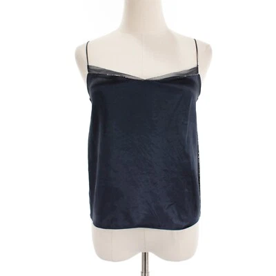 Camiseta sin mangas Vince nueva con etiquetas con cuentas talla XS en acetato/seda azul marino liso Foto 1 de 4