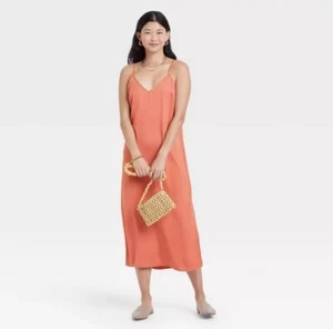 A New Day Orange M. Womens Midi Slip Dress Sleeveless Casual - Picture 1 of 5
