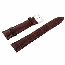 Unisex 22mm Alligator Grain Strap Silver Buckle Brown Faux Leather Watch Band
