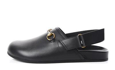Sandalias Gucci Z2749 para hombre negras de piel de becerro Horsebit River con cordones talla 9,5 G Foto 1 de 4