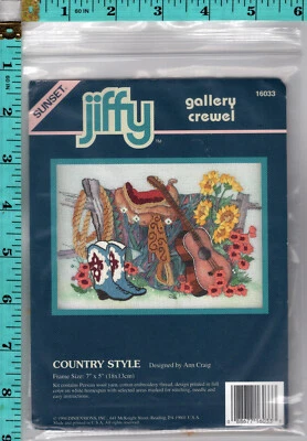 Kit de bordado crewel "Country Style" © 1994 Sunset Jiffy Gallery 16033 reempaquetado Foto 1 de 2