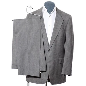 43L Long Vintage Nordstrom Gray Herringbone Wool Two-Piece Suit 37x34 Trousers - Picture 1 of 15