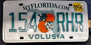 Vintage 2000’s Aluminum FLORIDA Exp. License Plate Orange Fruit 154 RHR Volusia - Picture 1 of 1