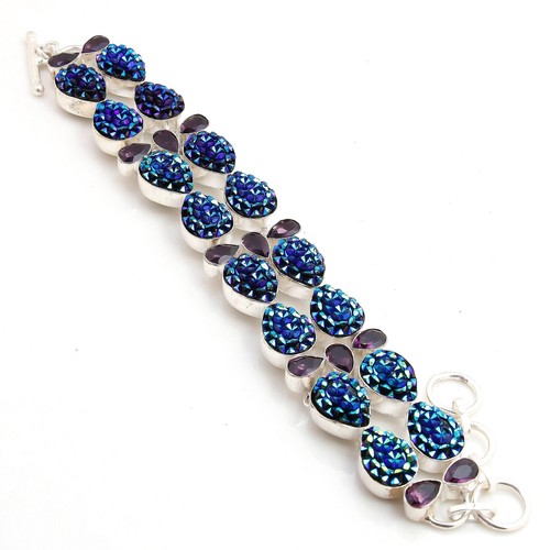 VALENTINO Bracciale con pietre preziose fatto a mano ametista drusa conchiglia misura 8 pollici