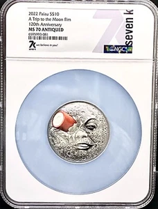 2022 Palau Trip to the Moon 2oz Silver NGC MS70 Antiqued Coin - Picture 1 of 4