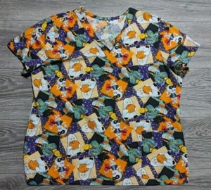 Halloween Scrubs Adult Large? Ghost Retro Scrubs Top Uniform Womens - Picture 1 of 4