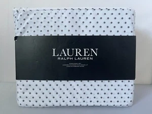 Ralph Lauren Queen Sheet Set 4 PCS 100% Cotton Deep Fit White Gray Polka dots - Picture 1 of 5