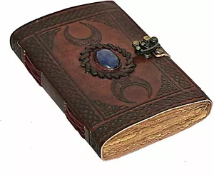 Pack Of Two Handmade Leather Journal Notebook 3 Moon Stone Embossed Lock Diary - Picture 1 of 5