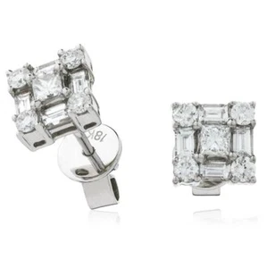 Pendientes de forma cuadrada de diamante de 1,00 quilates F VS para orejas perforadas en oro blanco de 18 quilates - Imagen 1 de 1