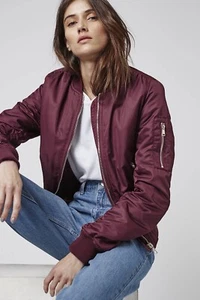 Neu blau regen kastanienbraun rot satinbomberjacke top tasche groß - Bild 1 von 4